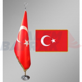 Krom Direkli Makam Türk Bayrağı (Simli)