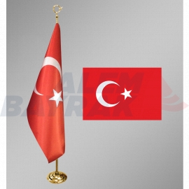  Makam Türk Bayrağı (Simsiz) Sarı Kaplama Direkli